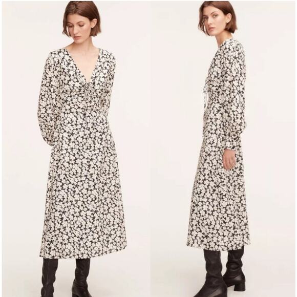 Rebecca Taylor Women's Floral Print Dress Paige Fleur Black Combo Size 0 NWT - Picture 1 of 12